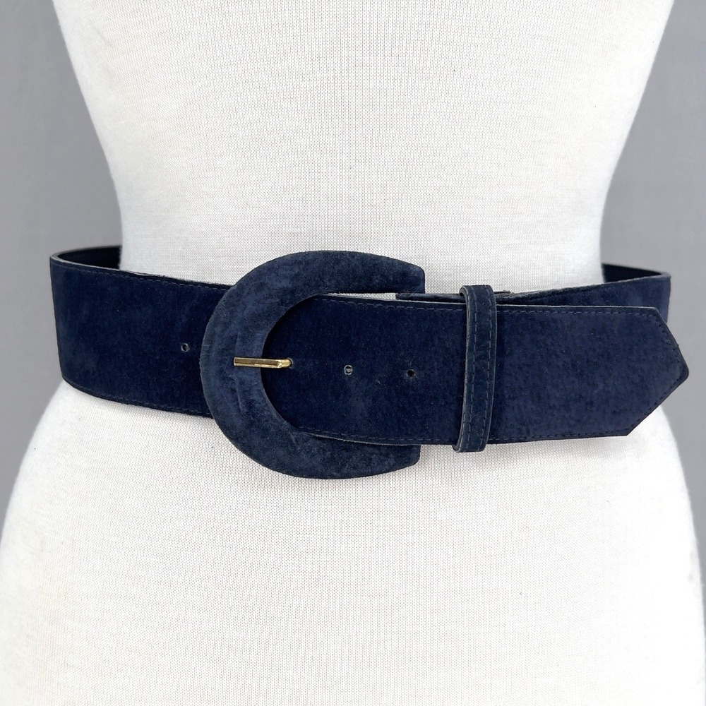 Wide Belt Womens S Navy Blue Suede 6 Astor Vintage 80s Retro Waist Cincher
